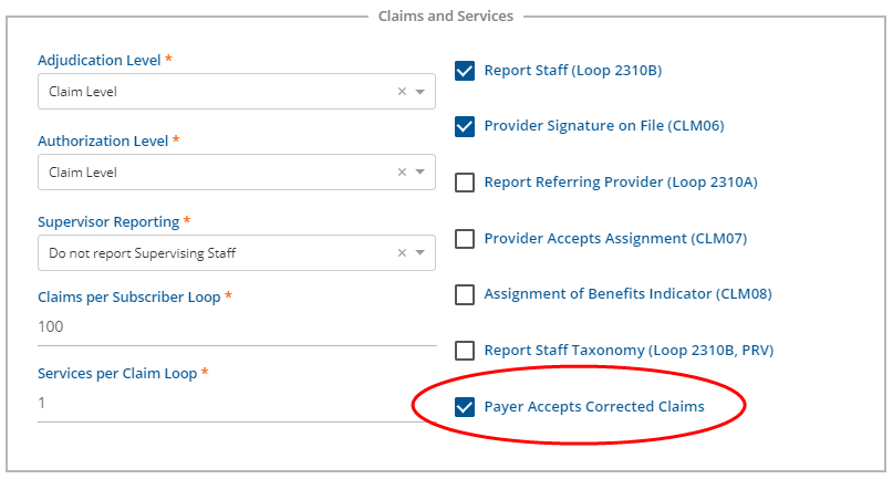 837 Corrected Claims Checkbox