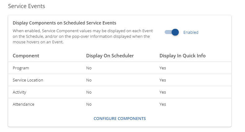 Service Events - Component Configuration