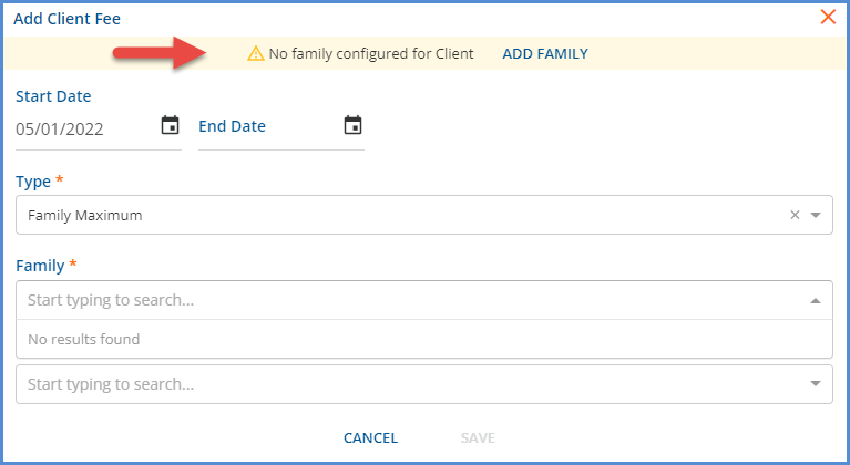 No Family Configured for Client