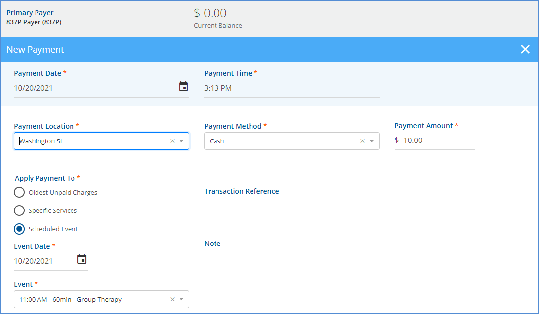Example Client Payment for Event