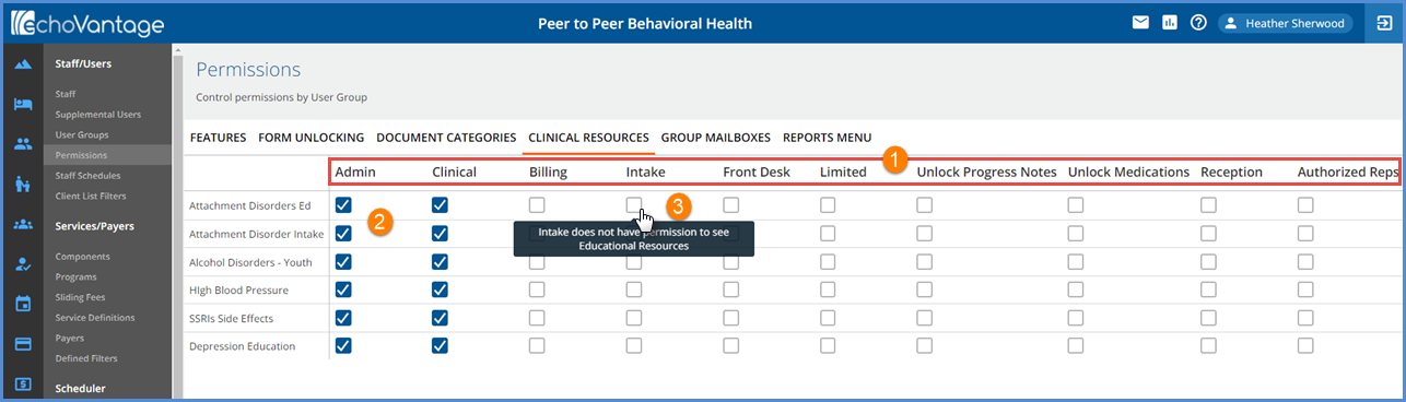 Configuration Staff Clinical Resources Permissions