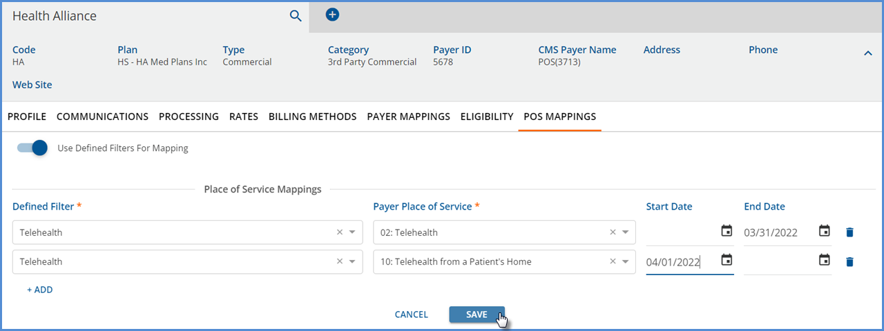 Populated POS Mapping by Defined Filter