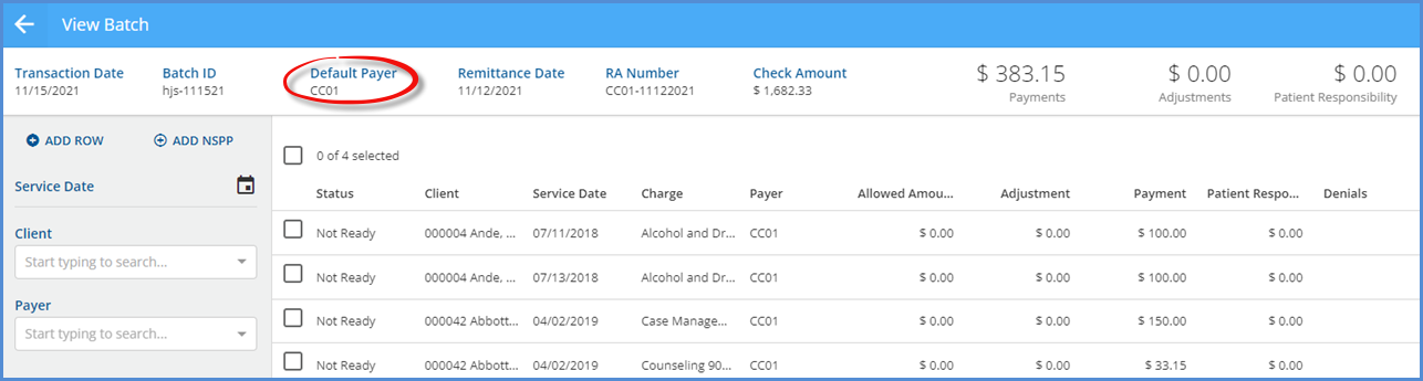 Default Payer on View Batch Screen