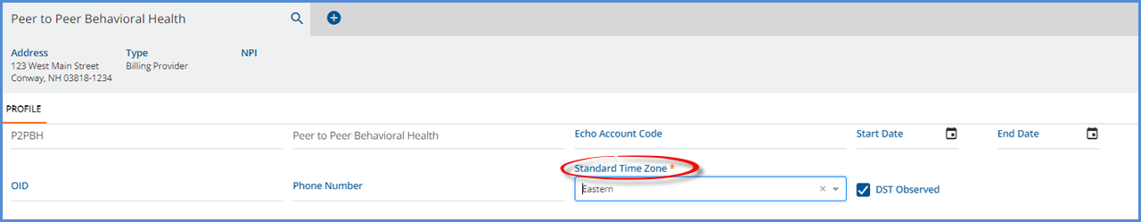 Standard Time Zone for Default Organization