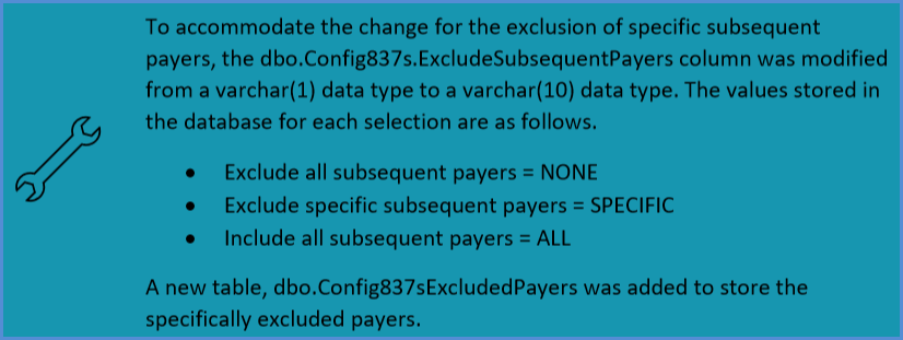 DB Changes for Excluding Specific Payers Enhancement