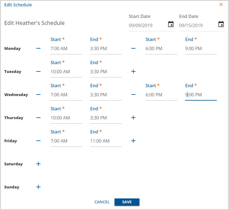 Edited Schedule in Edit Schedule Screen
