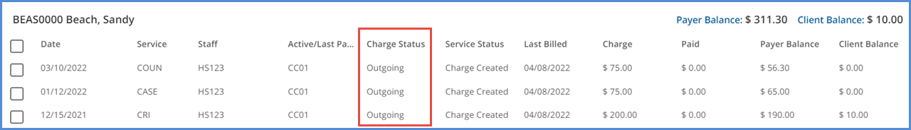 Outgoing Charge Status