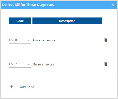 Do Not Bill Diagnosis Table w/ Entries