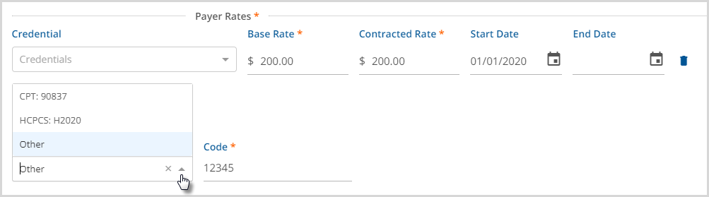 Payer Rate Billing Code Override