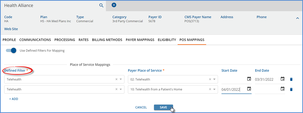 POS Mappings by Defined Filter