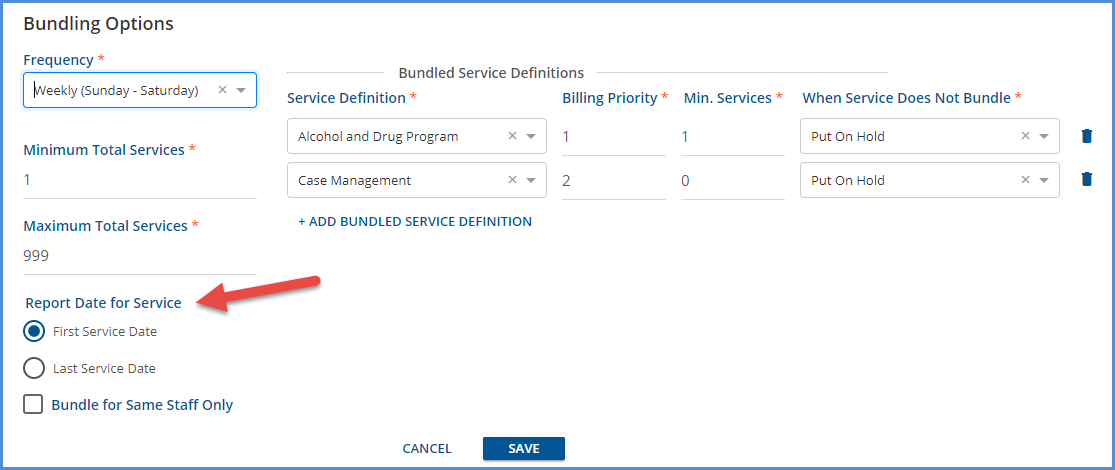 Report Date Configuration for Bundled Service Definition