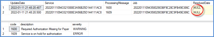 Errors in Service Processing Messages