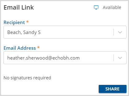 Email Link Shared with Client, No Signatures Requested