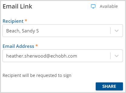Email Link Shared with Client, Signatures Requested
