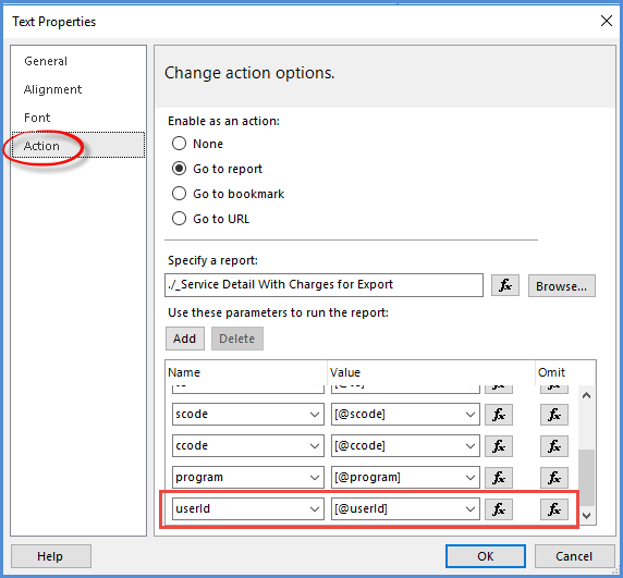 Add Parameter to SubReports Go to report Action