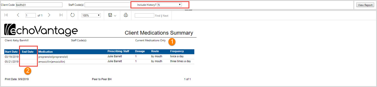 Client Medications Summary History "N"