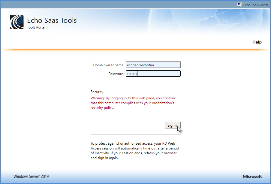 Echo SaaS Tools Sign In Page